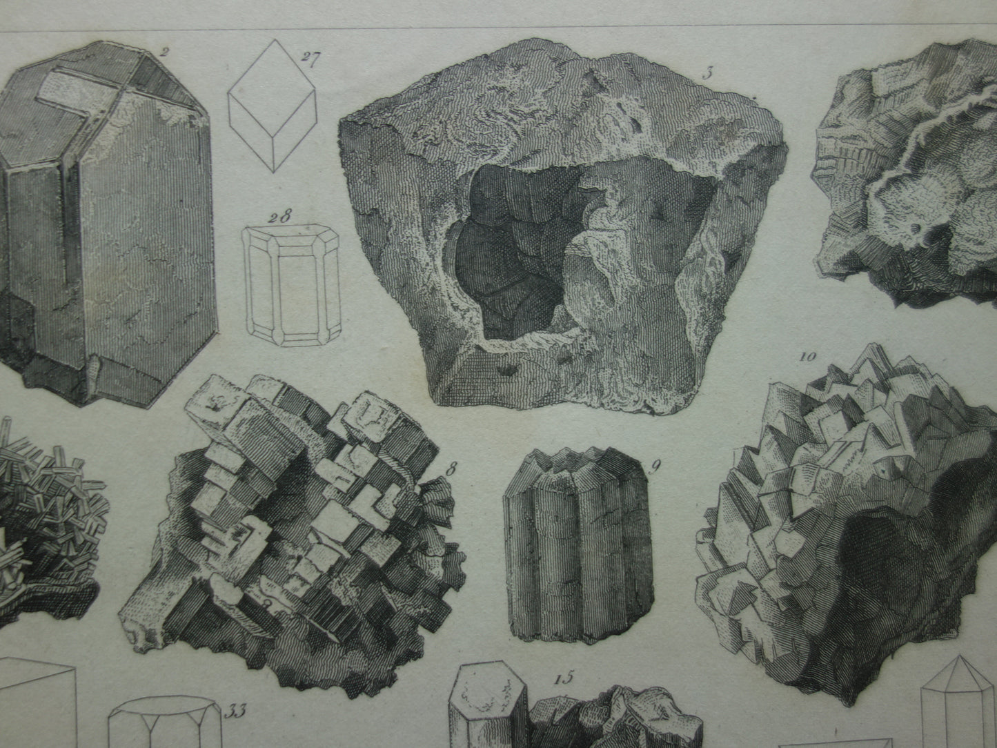 Minerals and Crystals antique engraving 175+ year old original print crystal stone mineral gemstone vintage illustration image mineralogy