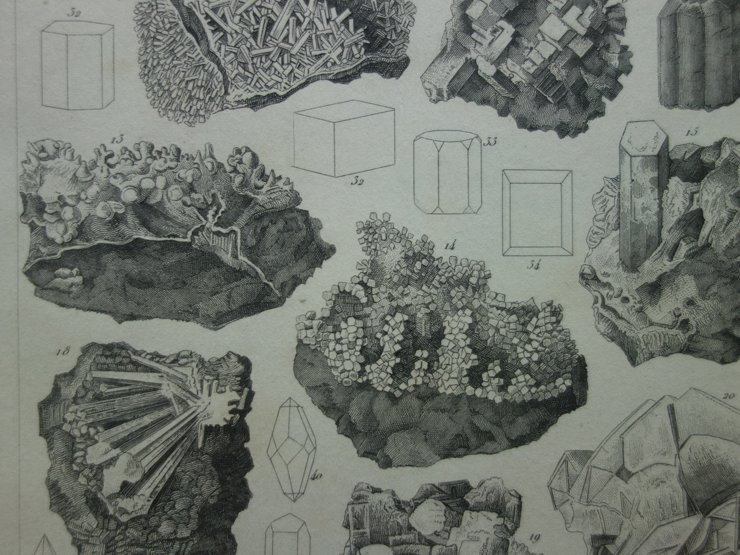 Minerals and Crystals antique engraving 175+ year old original print crystal stone mineral gemstone vintage illustration image mineralogy