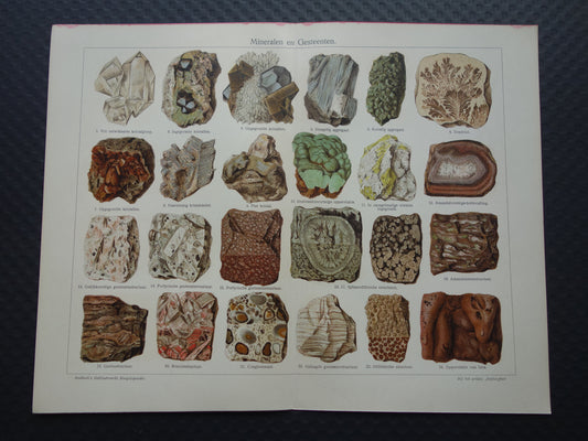 MINERALEN oude prent uit 1929 Originele vintage Nederlandse illustratie Kristallen Mineraal print