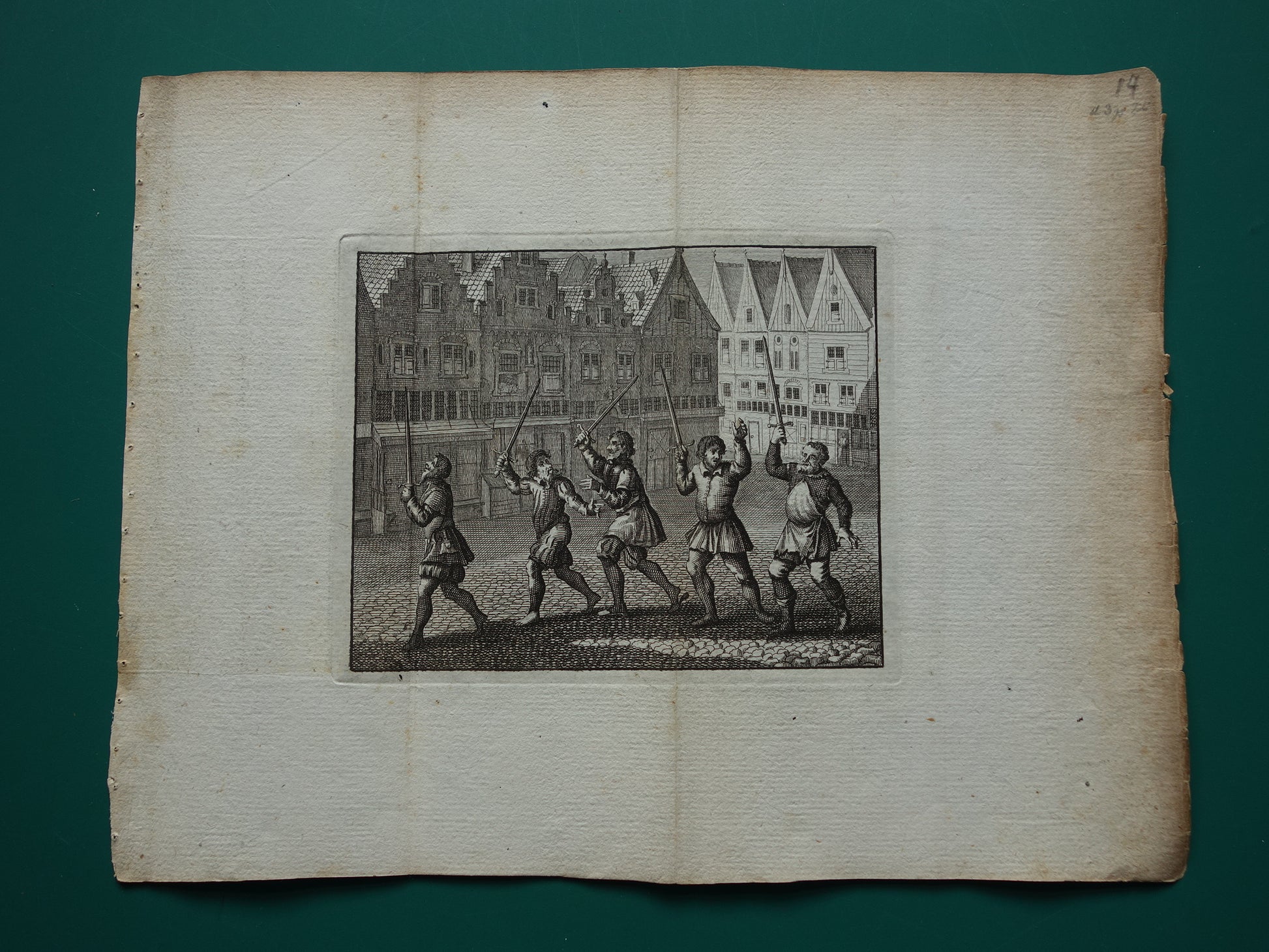 Oproer der zwaardloopers, in 1534 Antieke prent uit 1770 Gravure Geschiedenis Amsterdam Wagenaar Wederdopers