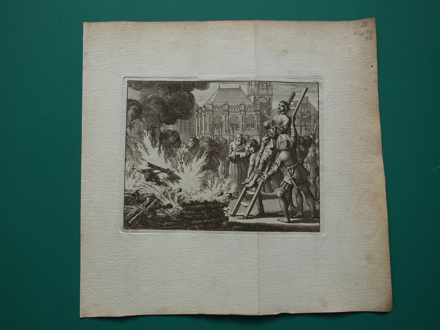 brandstapel historische prent