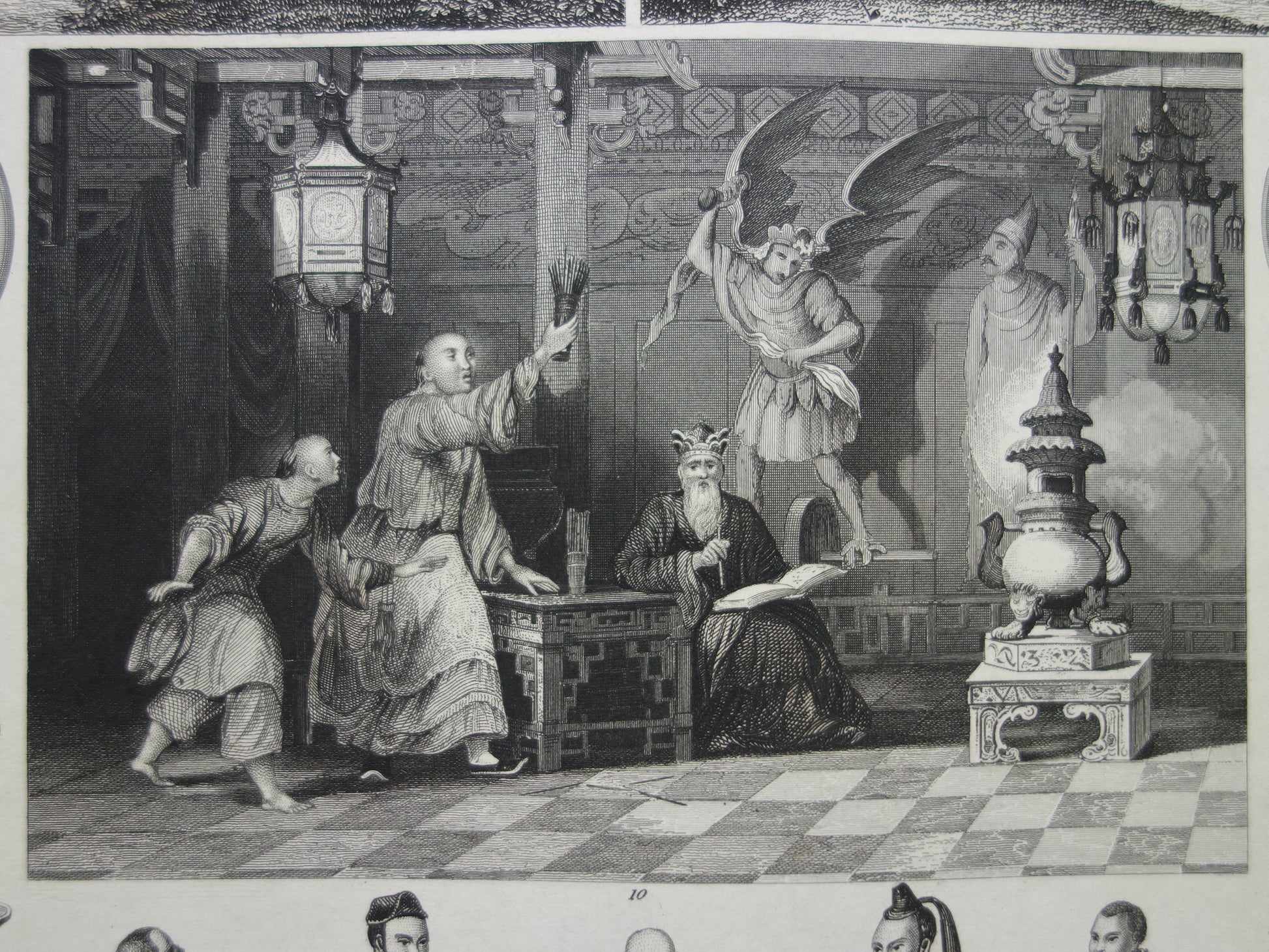 Oude prent over Oosterse religies 1849 originele antieke illustratie goden Boeddhisme vintage print Hindoeïsme Shinto