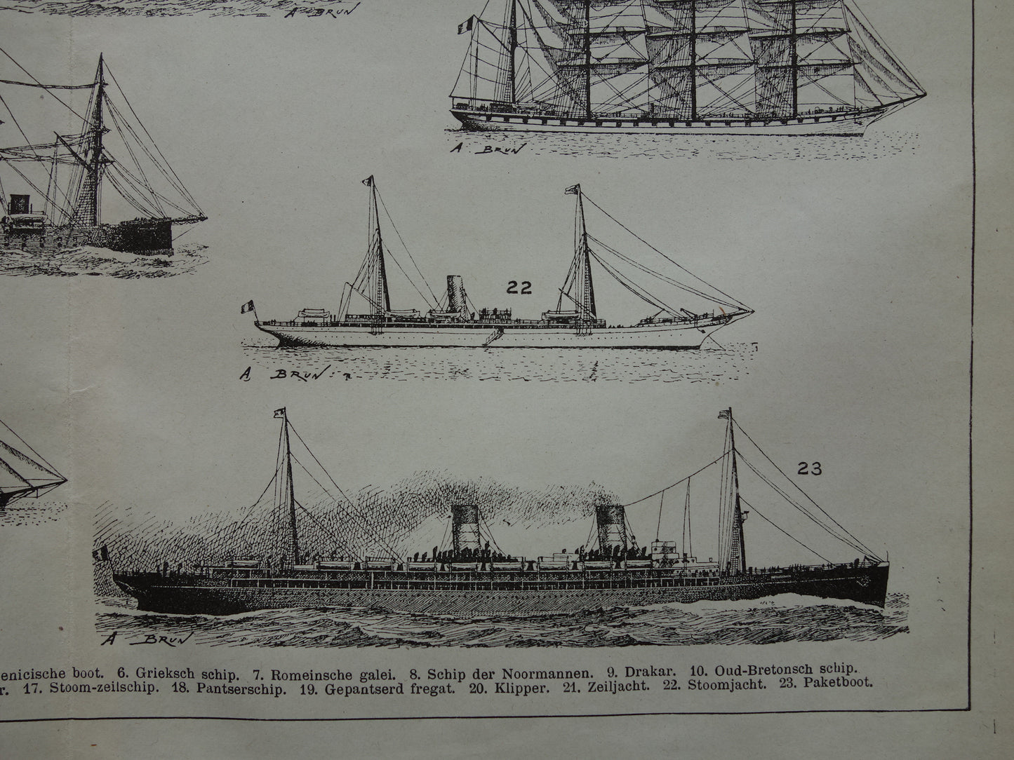 SCHEPEN antieke illustratie over geschiedenis Scheepsontwerp 1919 originele oude schip scheepvaart print - vintage marine prints