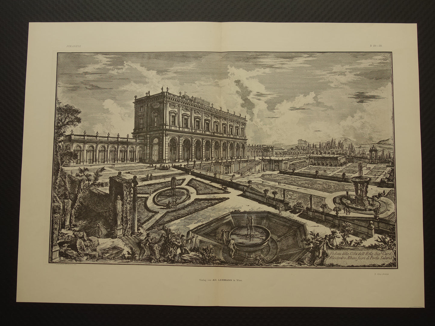 Oude Piranesi prent van Villa Albani Torlonia in Rome uit 1886 antieke facsimile Piranesi uit Vedute di Roma