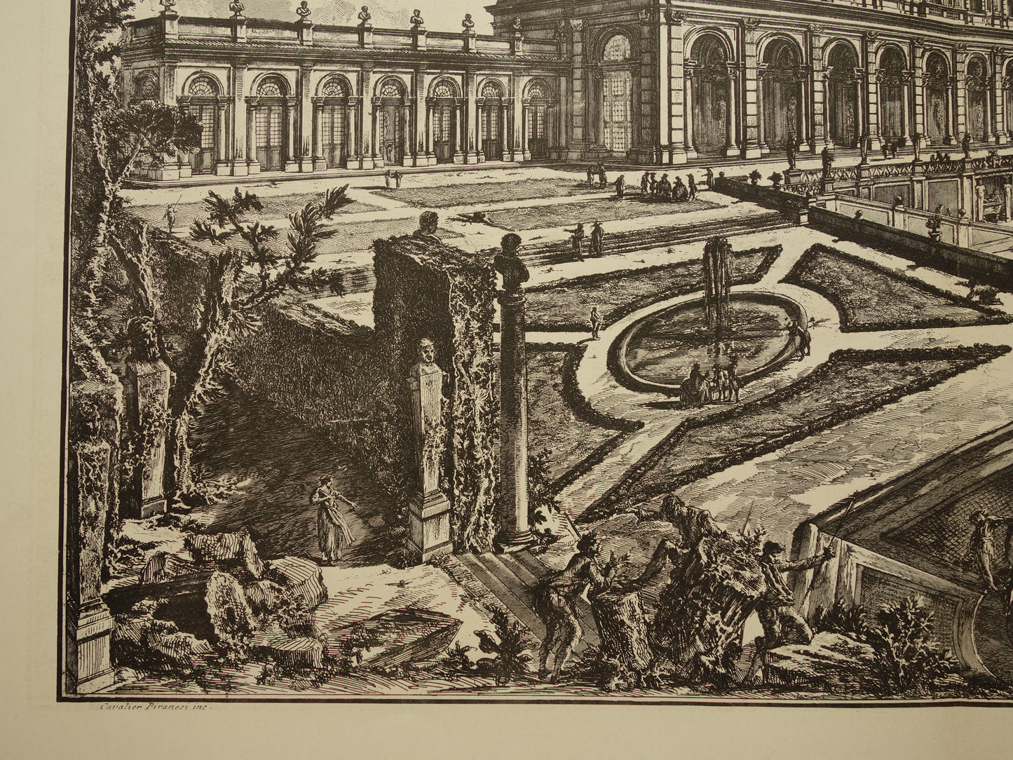 Oude Piranesi prent van Villa Albani Torlonia in Rome uit 1886 antieke facsimile Piranesi uit Vedute di Roma