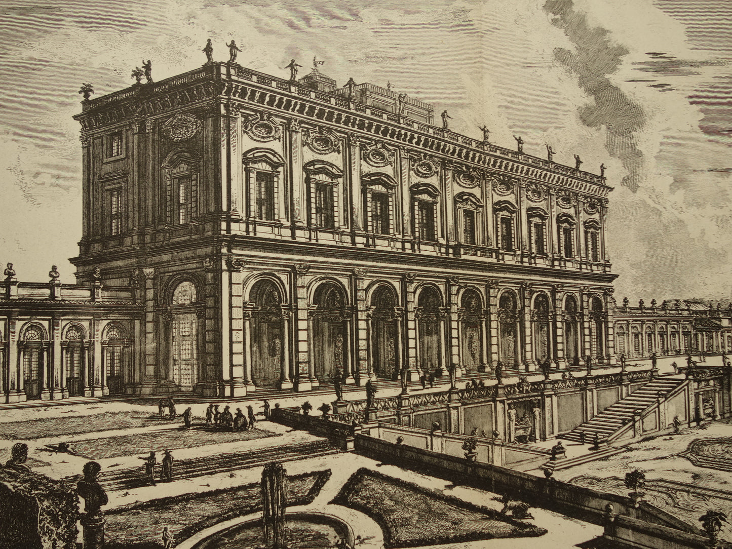 Oude Piranesi prent van Villa Albani Torlonia in Rome uit 1886 antieke facsimile Piranesi uit Vedute di Roma