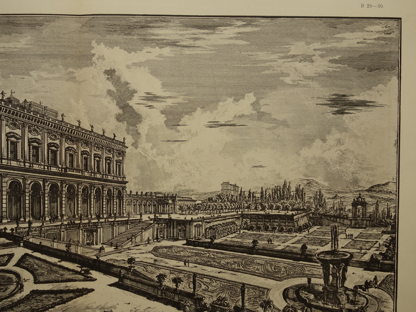 Oude Piranesi prent van Villa Albani Torlonia in Rome uit 1886 antieke facsimile Piranesi uit Vedute di Roma