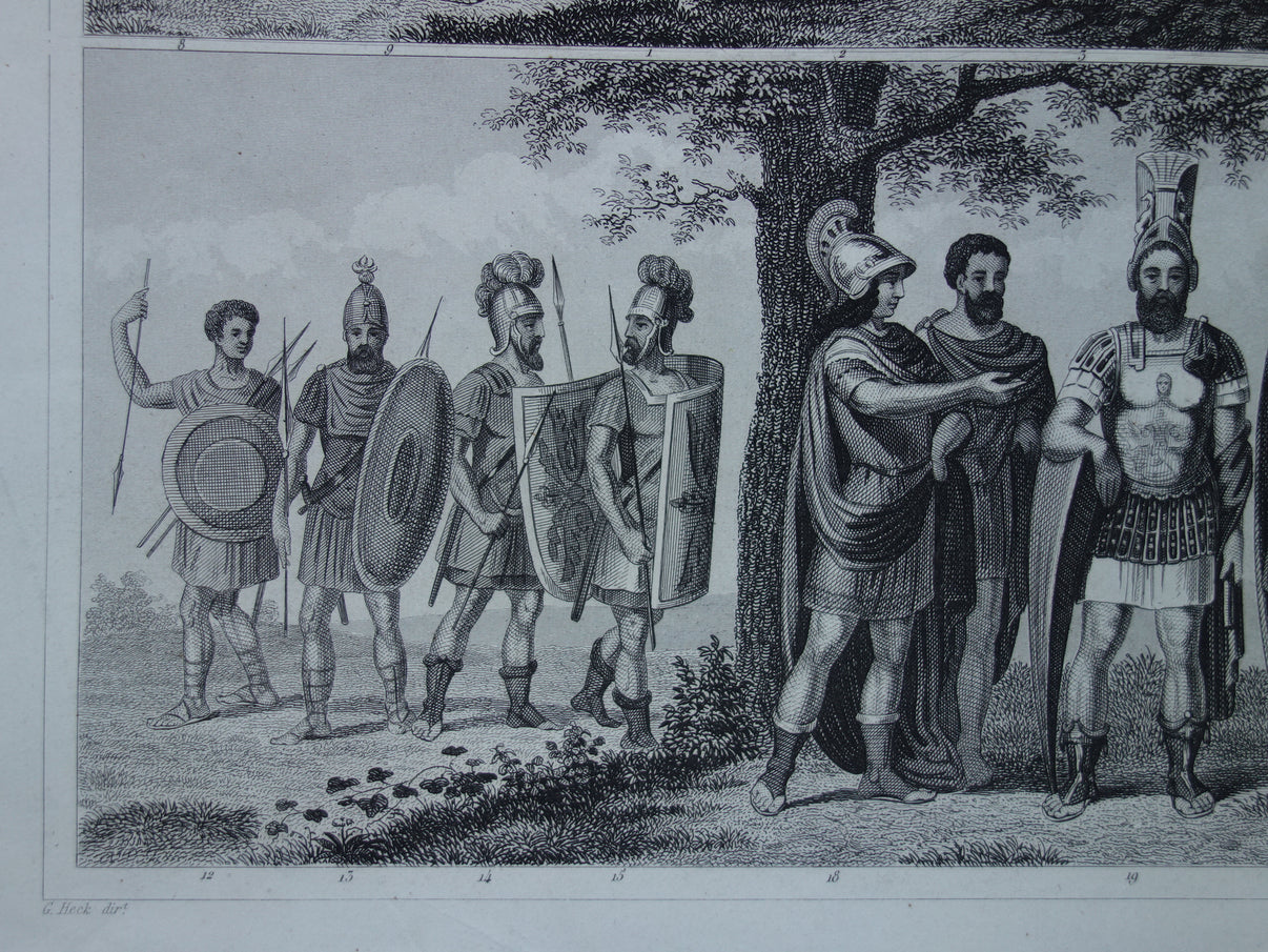 Antieke militaire prent Romeinse Soldaten uit Klassieke Oudheid 1849 o ...