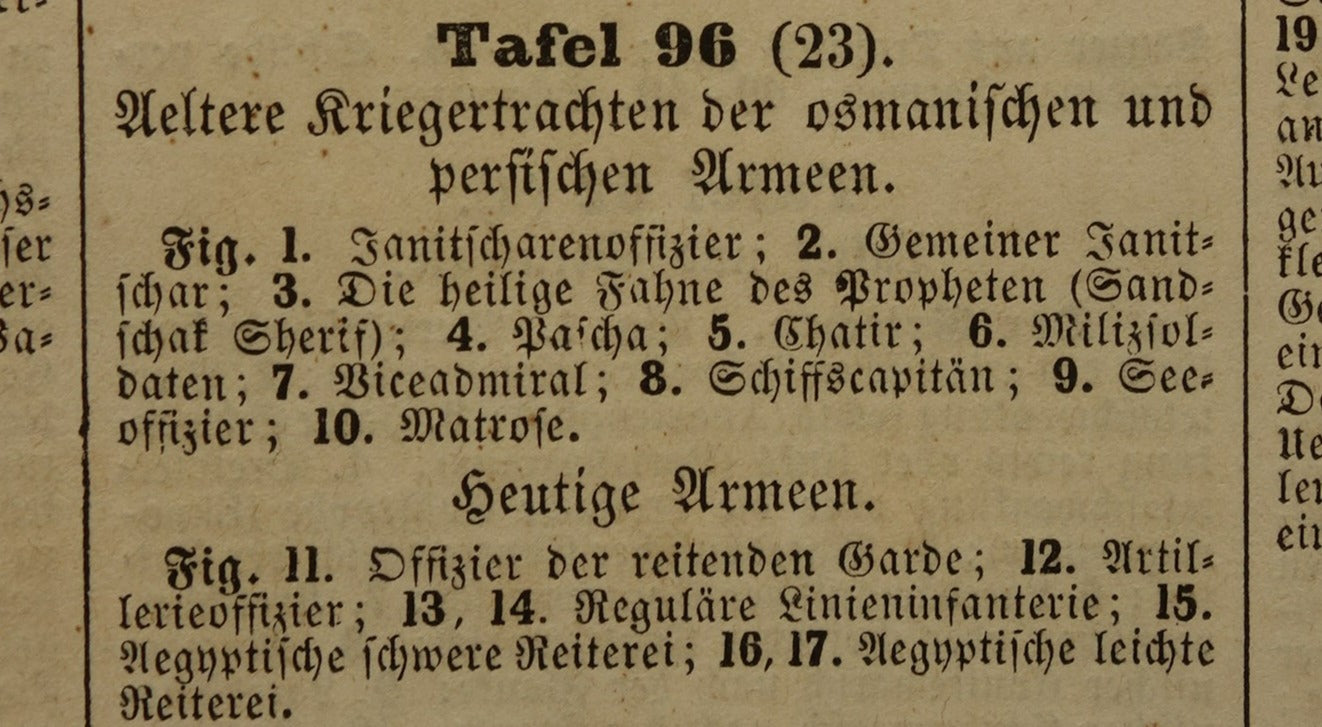 1849 oude  prent van Ottomaanse en Perzische leger - originele antieke militaire illustratie - uniformen leger Turkije Perzië print