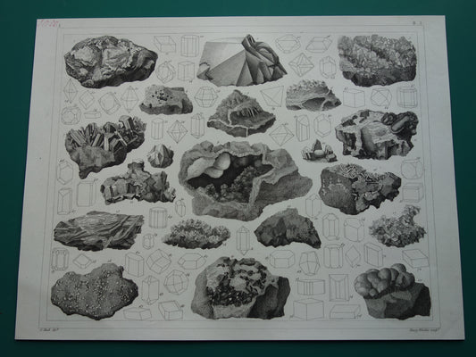Alter Druck Edelsteine ​​und Mineralien 1849 original antiker Druck Kristall Kristallstrukturen Edelstein formt Vintage Illustration