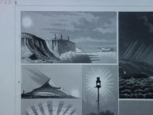 METEOROLOGIE Antieke illustratie 1849 oude prent natuurverschijnselen bliksemafleider weerstation Originele vintage prints