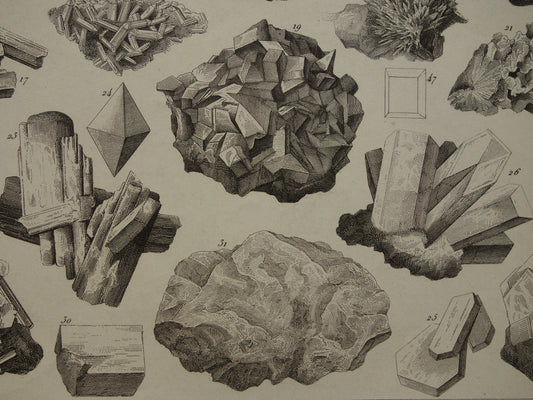 Alter Druck Edelsteine ​​und Mineralien 1849 original antiker Druck Kristall Kristallstrukturen Edelstein formt Vintage Illustration