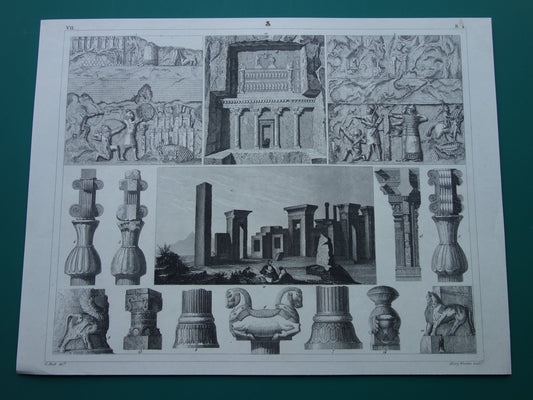 PERSEPOLIS Oude architectuur prent - 1849 originele antieke print Assyrische Perzische geschiedenis Nineveh - vintage prints