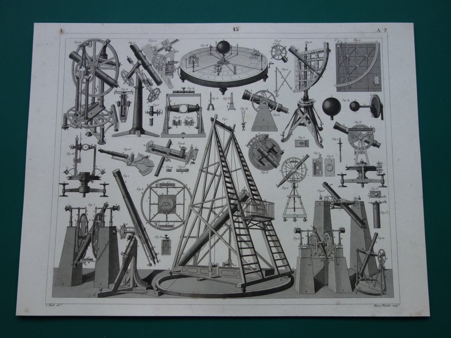 TELESCOPEN oude astronomie prent - 1849 originele antieke telescoop print - vintage astronomische illustratie