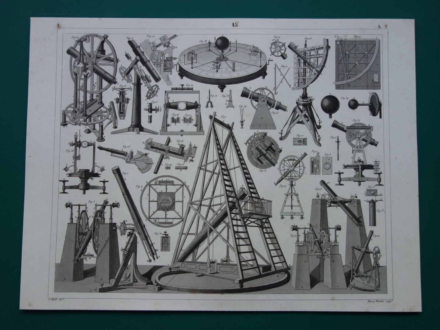 TELESCOPEN oude astronomie prent - 1849 originele antieke telescoop print - vintage astronomische illustratie