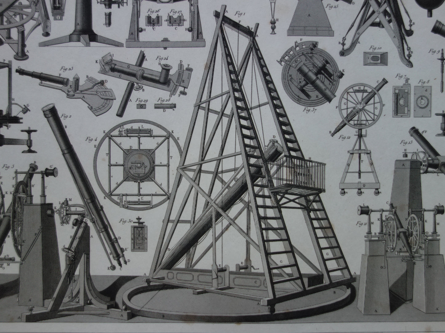 TELESCOPEN oude astronomie prent - 1849 originele antieke telescoop print - vintage astronomische illustratie