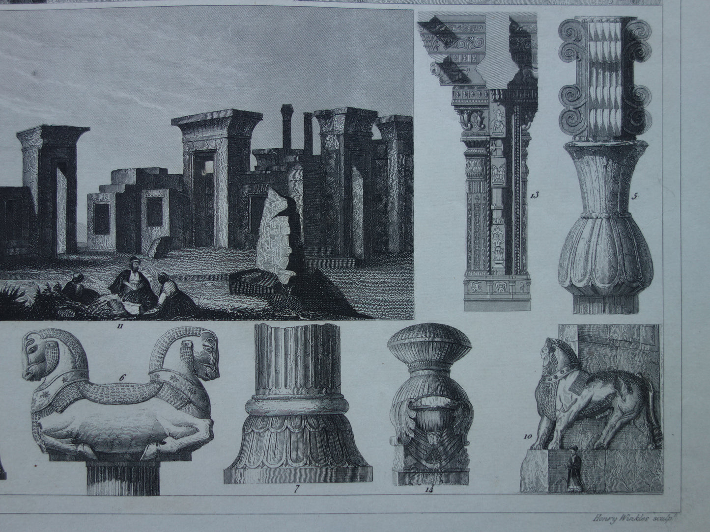 PERSEPOLIS Oude architectuur prent - 1849 originele antieke print Assyrische Perzische geschiedenis Nineve - vintage prints