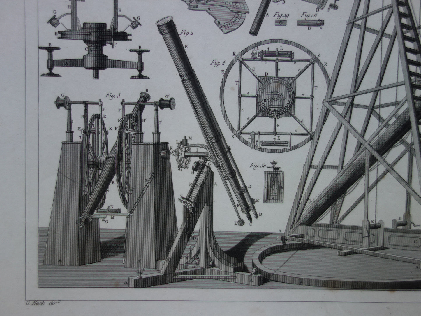 TELESCOPEN oude astronomie prent - 1849 originele antieke telescoop print - vintage astronomische illustratie