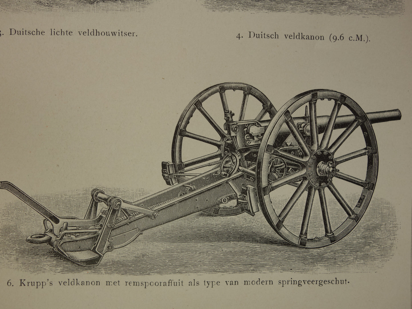 Set of antique prints of artillery guns 1908 original old illustration cannon - vintage Dutch militaria prints