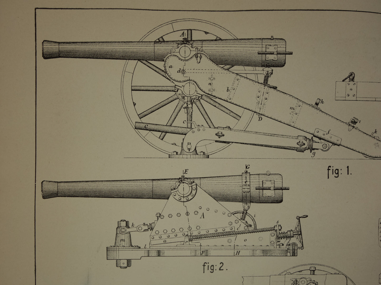 Set of antique prints of artillery guns 1908 original old illustration cannon - vintage Dutch militaria prints