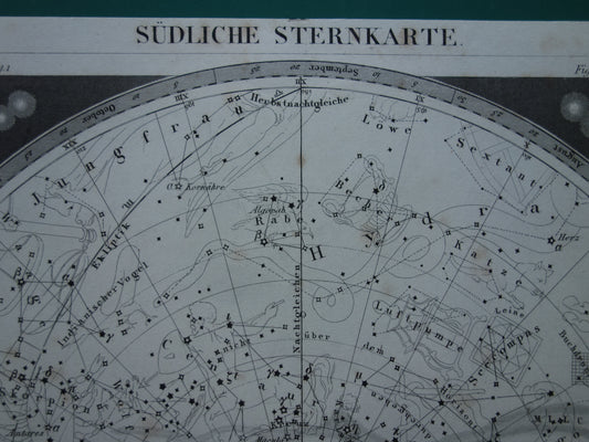 Antique astronomy print of the southern starry sky 1849 original old print stars and constellations sky