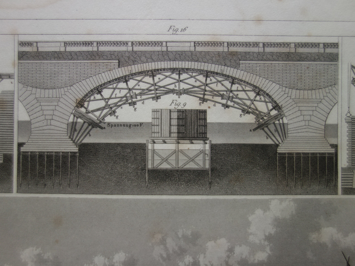 Alter Technologiedruck über den Bau von Brücken, antiker Architekturdruck, Brückentechnik, Brückenbau, Vintage-Drucke