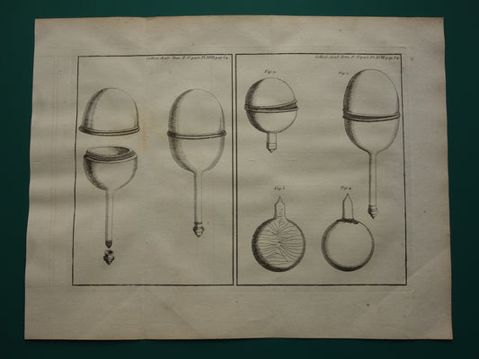 Wetenschappelijke experimenten oude prent uit 1755 originele 265+ jaar oude illustratie van natuurkunde experiment vloeistoffen