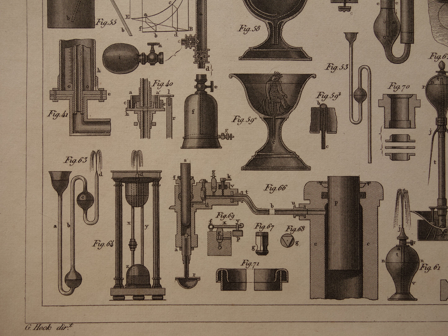 Oude prent Hydrostatica Natuurkunde wetenschappelijke experimenten antieke wetenschap print over barometer manometer luchtballon print