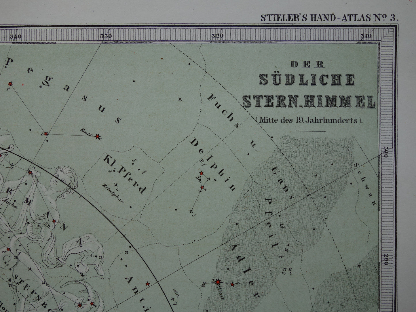 Oude astronomie prent van de zuidelijke sterrenhemel 1878 originele oude print sterren en sterrenbeelden - sterrenkaart zuidelijk halfrond