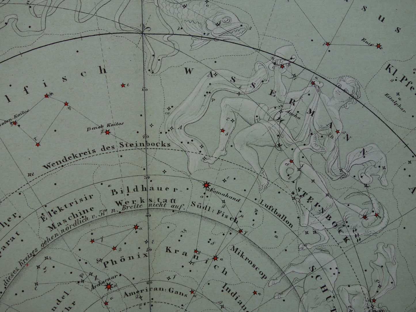 Oude astronomie prent van de zuidelijke sterrenhemel 1878 originele oude print sterren en sterrenbeelden - sterrenkaart zuidelijk halfrond