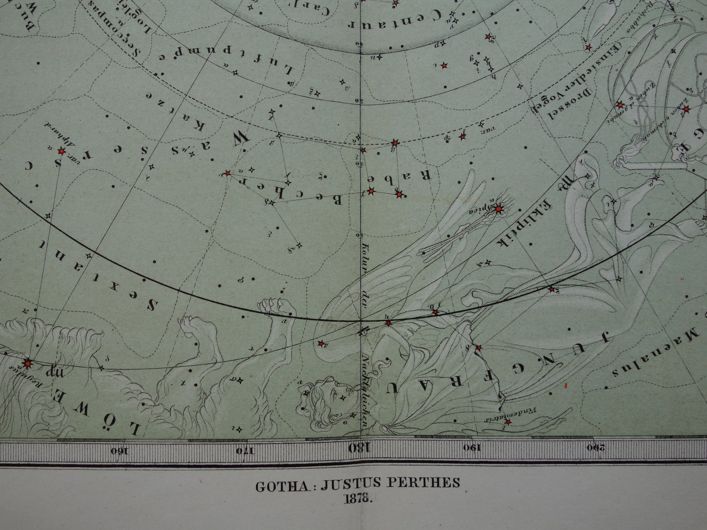 Oude astronomie prent van de zuidelijke sterrenhemel 1878 originele oude print sterren en sterrenbeelden - sterrenkaart zuidelijk halfrond