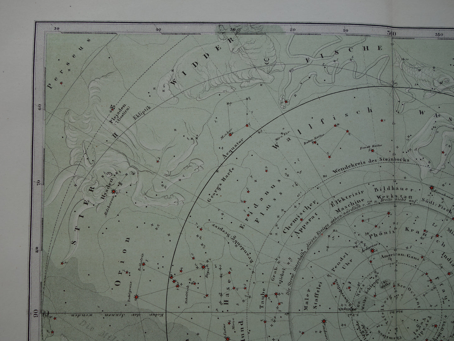 Oude astronomie prent van de zuidelijke sterrenhemel 1878 originele oude print sterren en sterrenbeelden - sterrenkaart zuidelijk halfrond