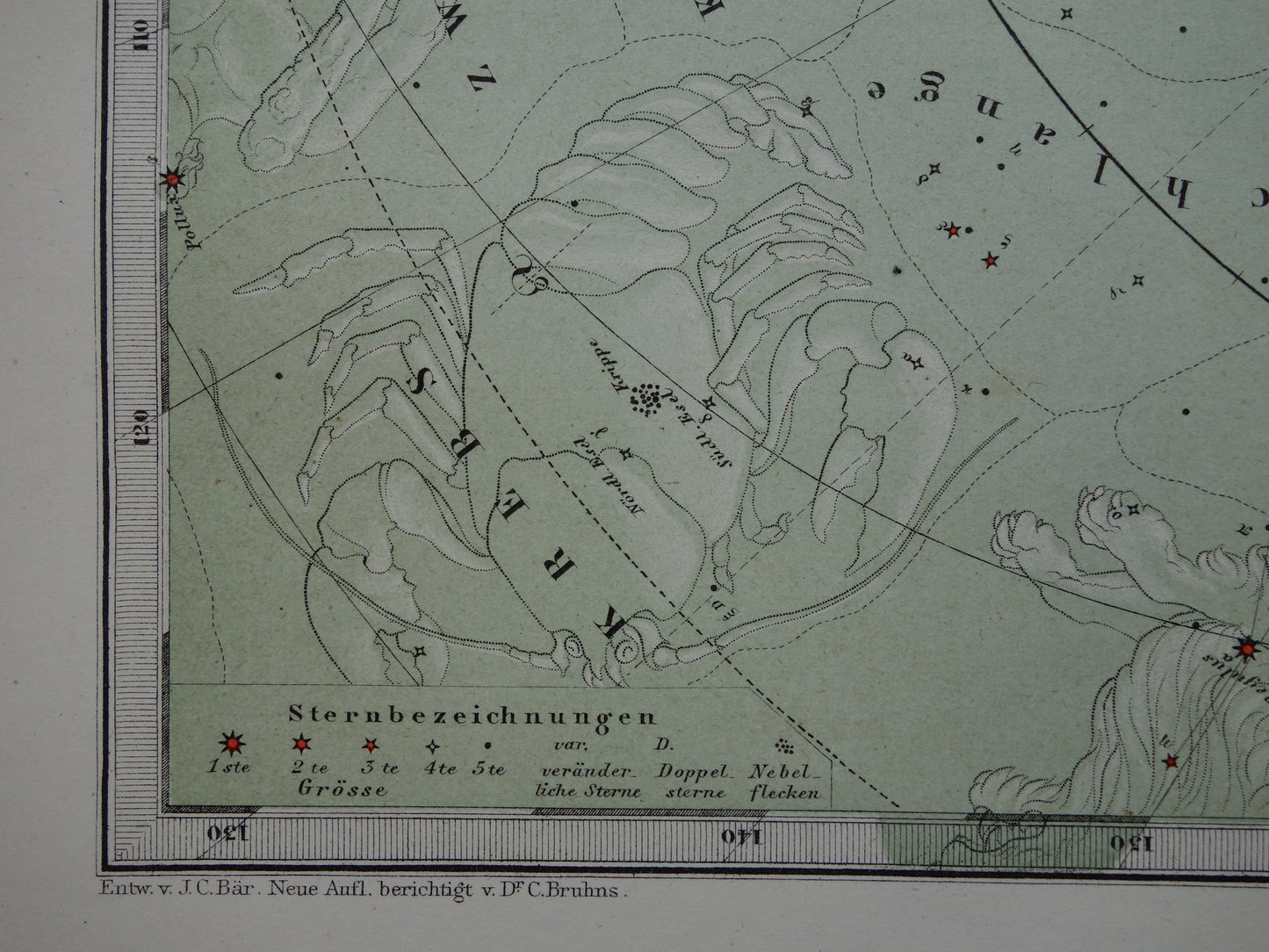 Oude astronomie prent van de zuidelijke sterrenhemel 1878 originele oude print sterren en sterrenbeelden - sterrenkaart zuidelijk halfrond