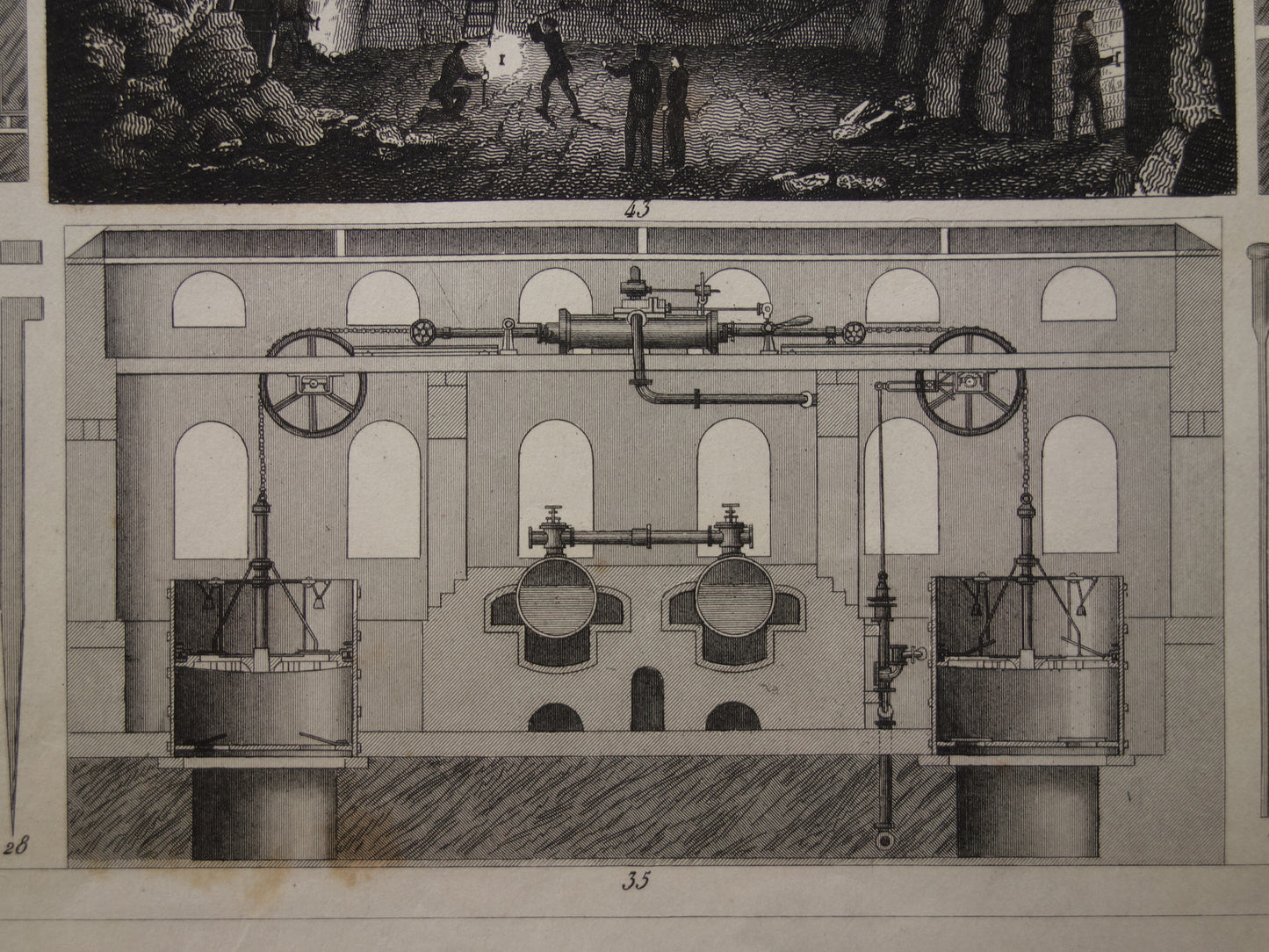 MIJNBOUW Oude technologie prent over Mijnen Originele oude print gangen in een Mijn Mijnwerker Mijnschacht Gereedschap Vintage prints