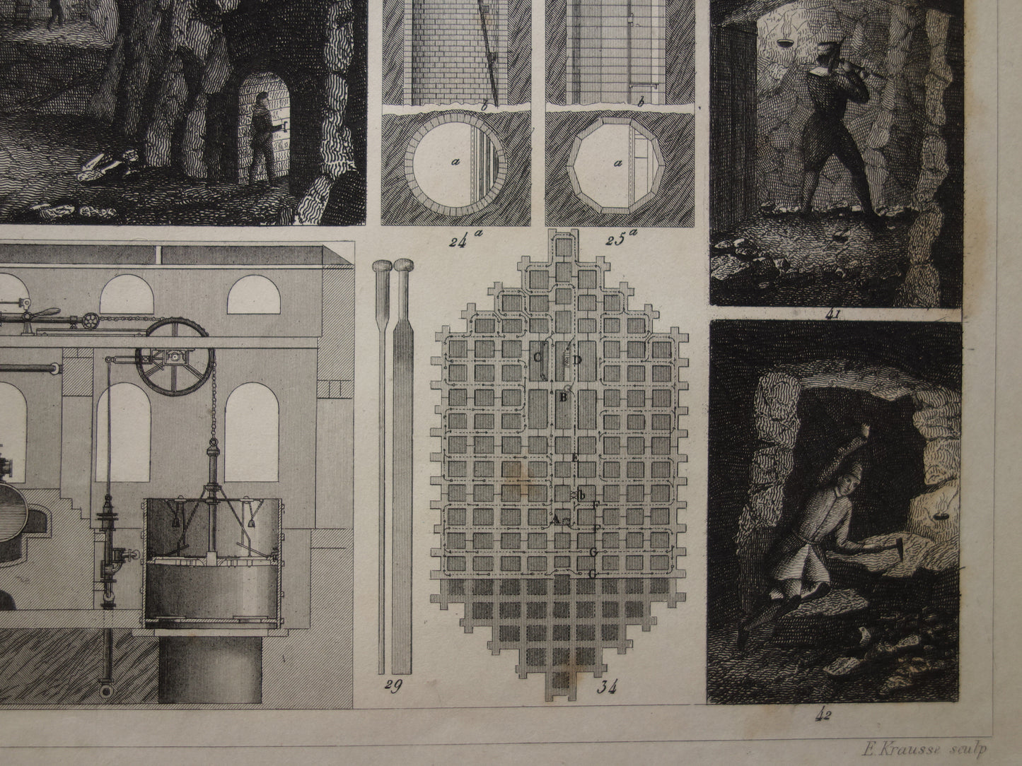 MIJNBOUW Oude technologie prent over Mijnen Originele oude print gangen in een Mijn Mijnwerker Mijnschacht Gereedschap Vintage prints