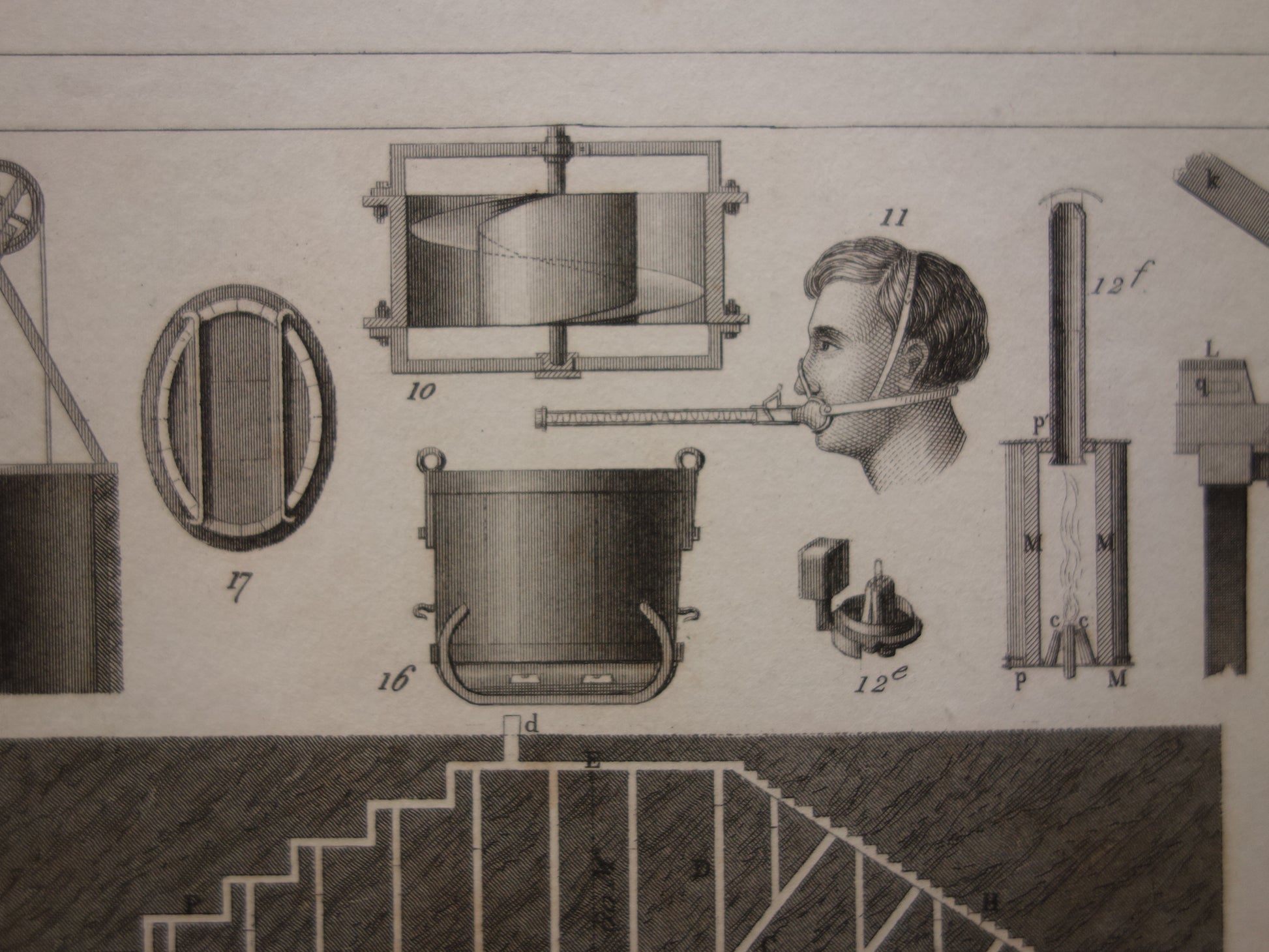 MIJNBOUW Oude antieke technologie prent over Mijnen Originele oude print Mijn Mijnwerker Mijnschacht Gereedschap Vintage prints