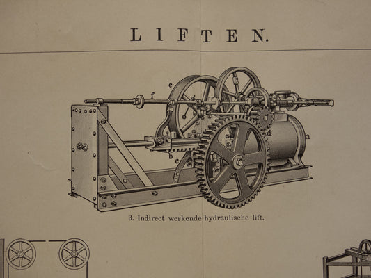 LIFTEN oude technologie prent uit het jaar 1909 over de Lift originele antieke techniek illustratie - vintage prints