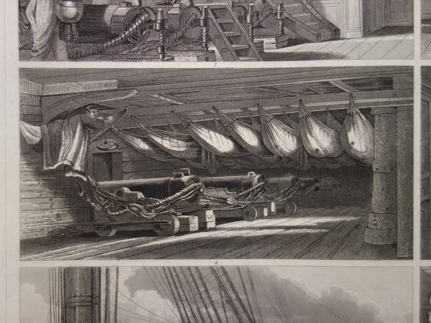 Oude prent scheepvaart uit 1849 - antieke illustratie dagelijks leven oorlogsschip - maritieme print schip schepen