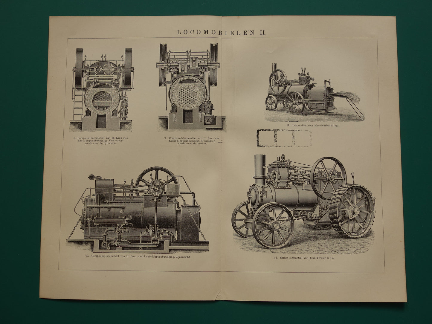 TRACTIEMACHINE oude technologie prent uit het jaar 1909 over de mobiele stoommachine originele antieke techniek illustratie - vintage prints locomobiel