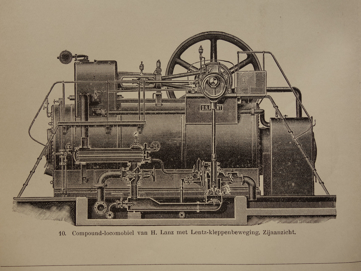 TRACTIEMACHINE oude technologie prent uit het jaar 1909 over de mobiele stoommachine originele antieke techniek illustratie - vintage prints locomobiel