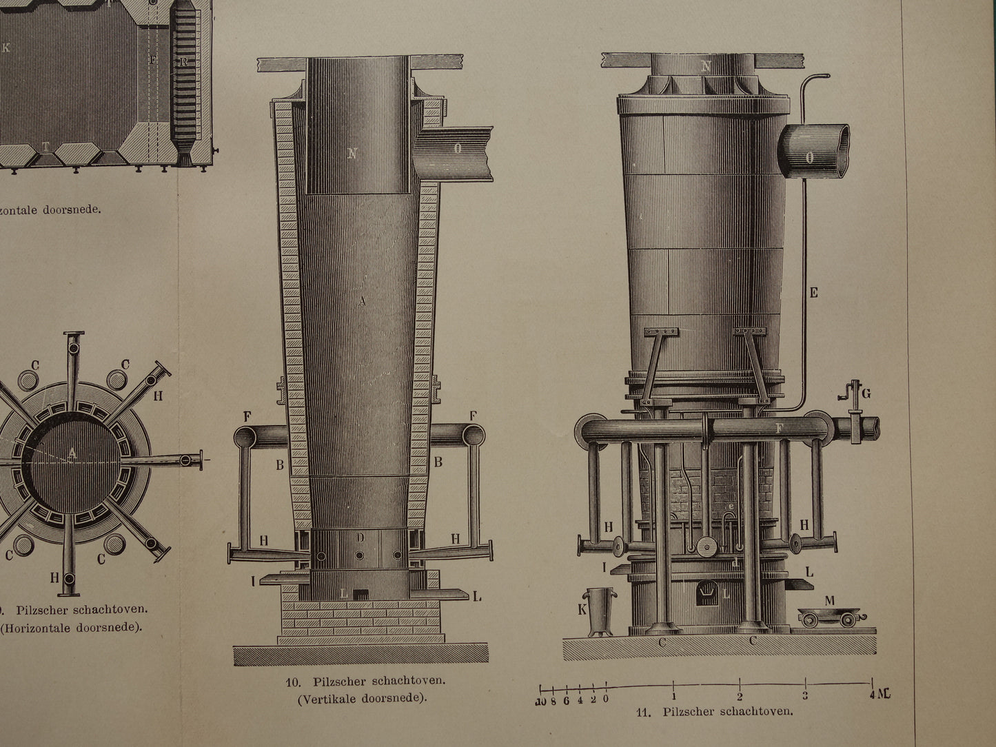 LEAD Manufacturing old technology print from the year 1909 about making lead original antique technique illustration - vintage prints lead ore furnace