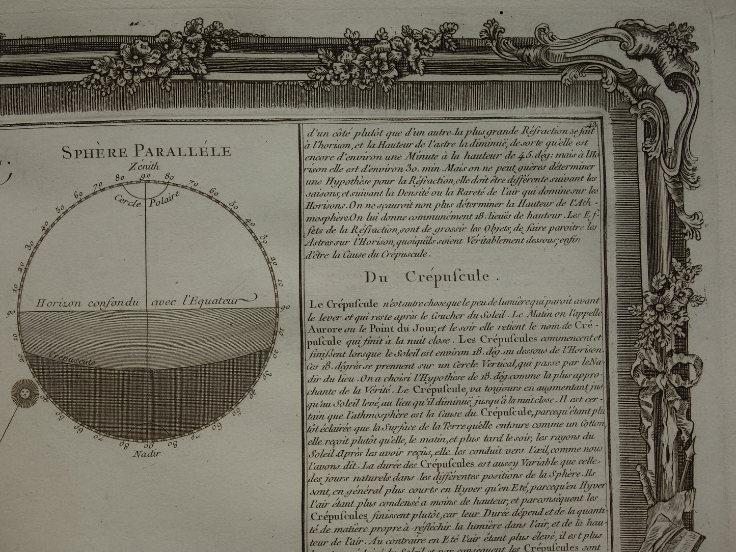 260+ jaar oude wetenschappelijke print over de atmosfeer van de aarde en de breking van zonlicht 1761 grote originele antieke gravure vintage illustratie