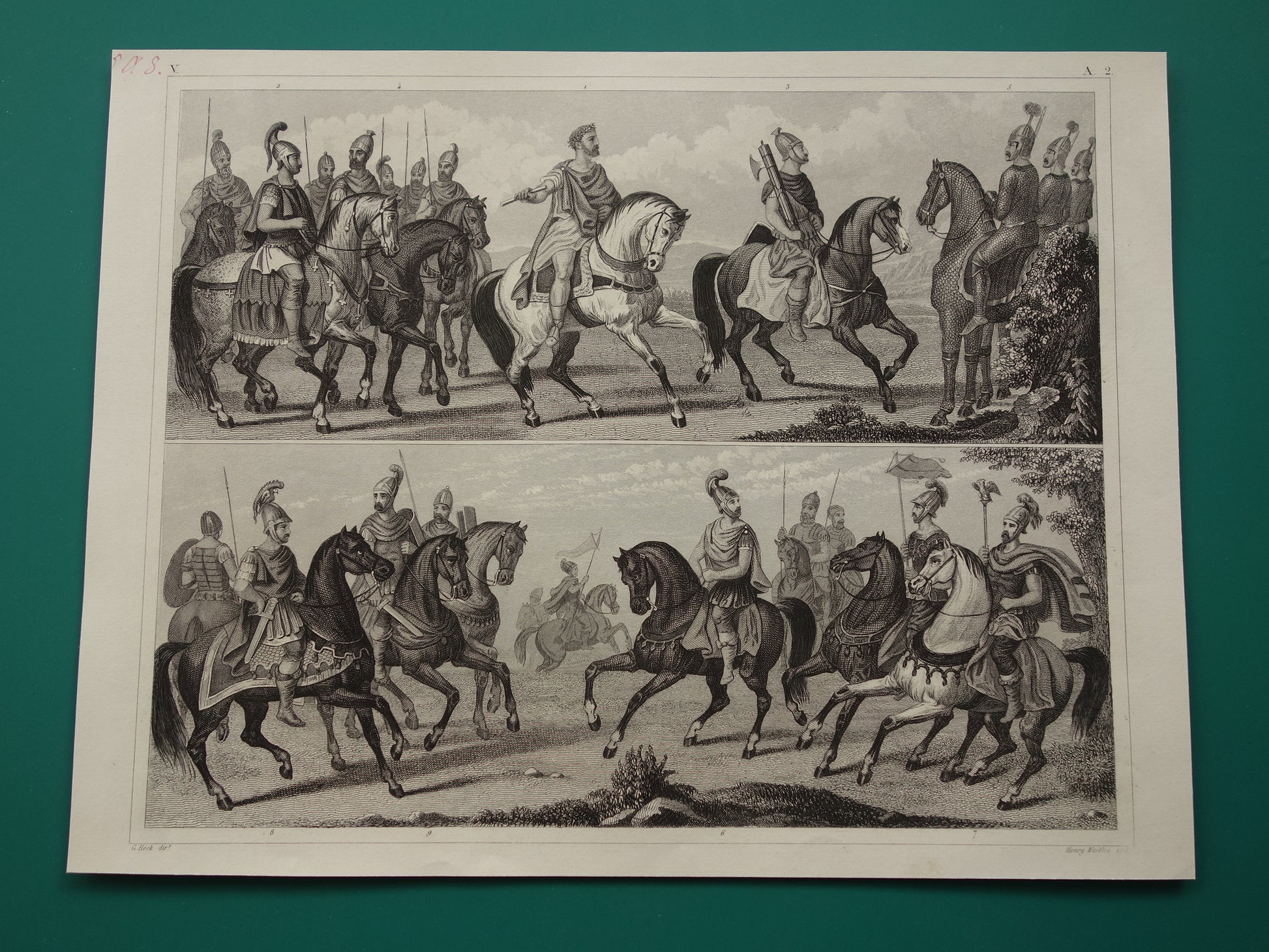 Vintage illustratie Cavalerie van de Romeinen - 170+ jaar oude afbeelding Romeinse leger - originele antieke militaire prenten