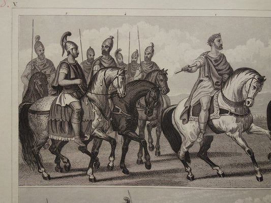 Vintage illustratie Cavalerie van de Romeinen - 170+ jaar oude afbeelding Romeinse leger - originele antieke militaire prenten