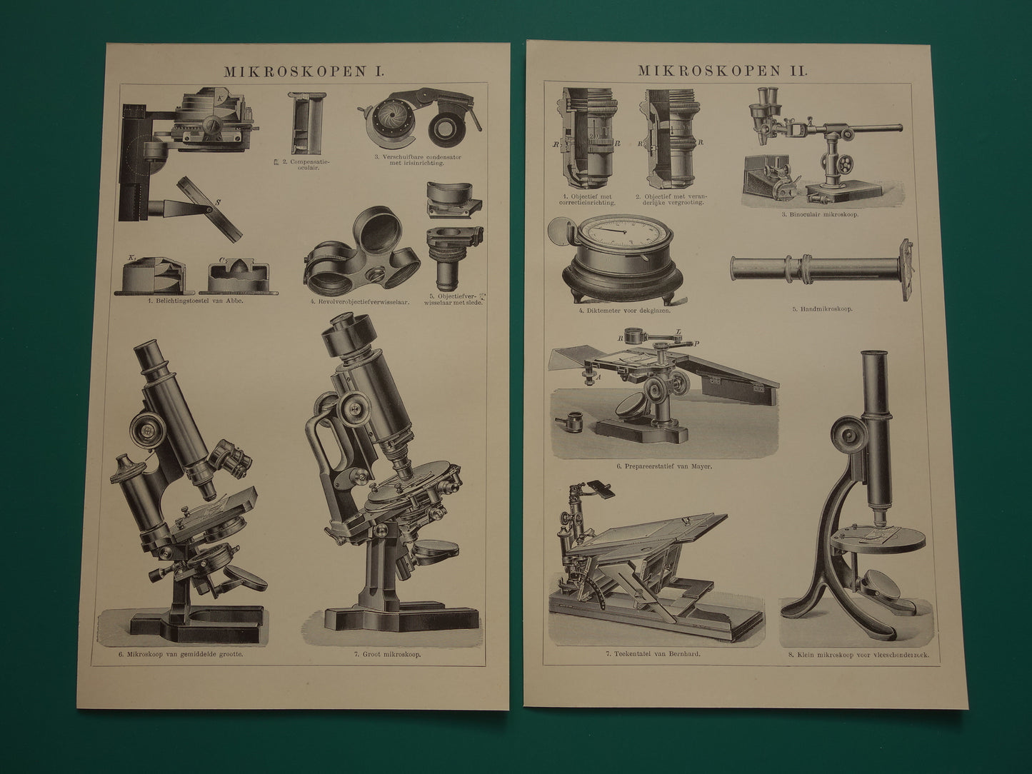 Mikroscoop oude wetenschap prent uit het jaar 1909 originele antieke illustratie Mikroscopen Set van 2 vintage prints