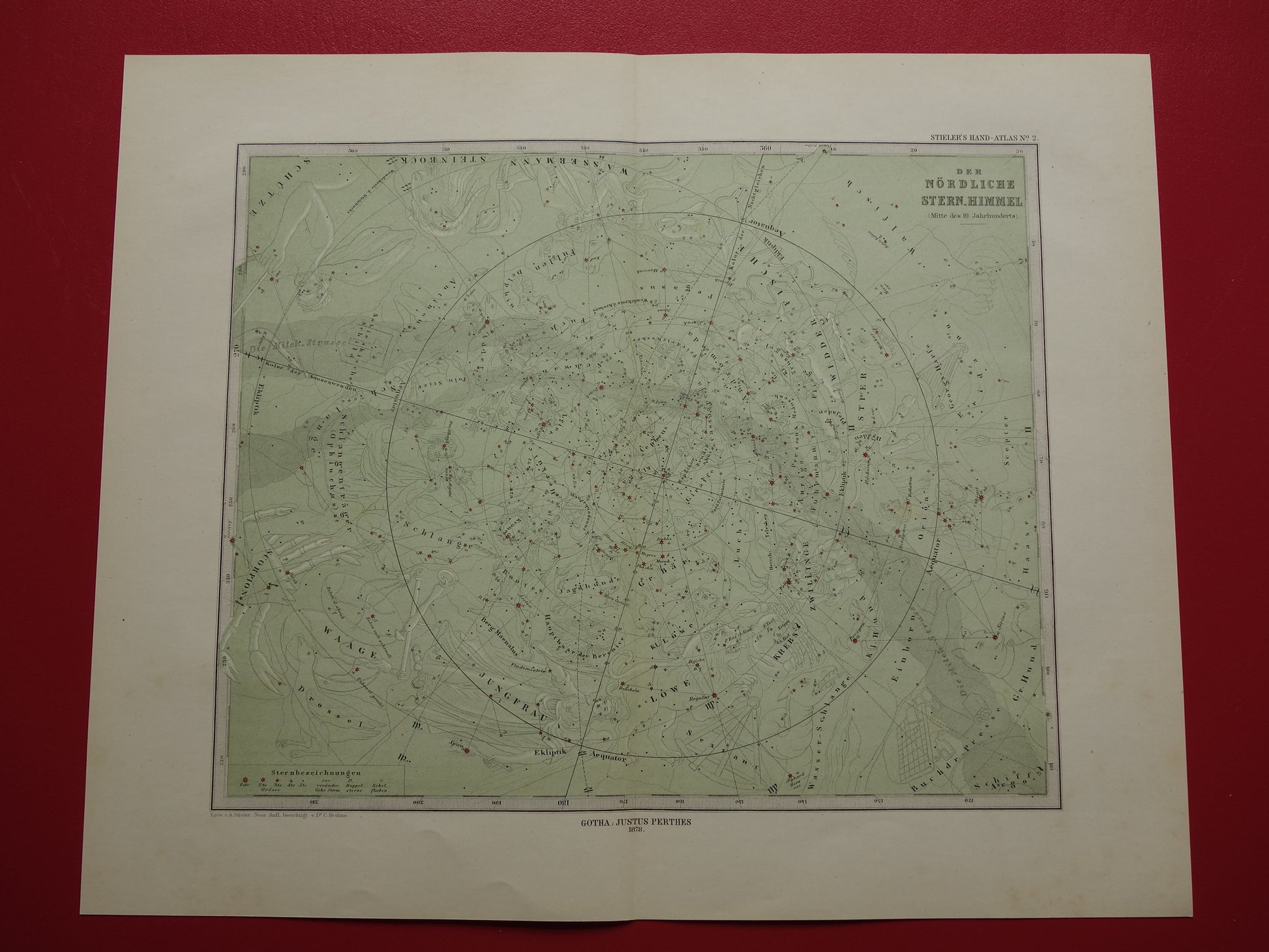 Oude astronomie prent van de noordelijke sterrenhemel 1878 originele oude print sterren en sterrenbeelden - sterrenkaart noordelijk halfrond