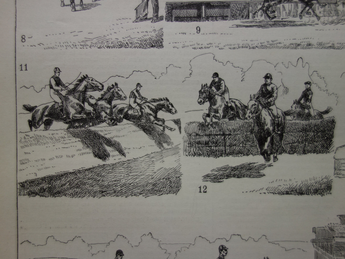 Rensport vintage illustratie - originele antieke prent paardenrace - paarden jockey paardenrennen oude print