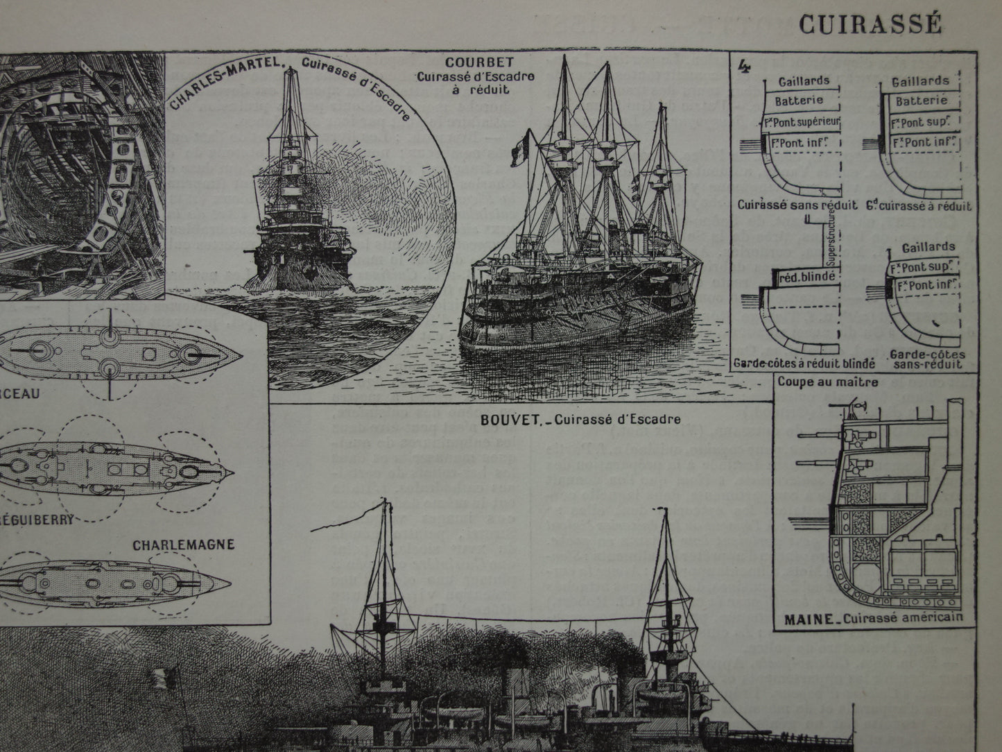 OORLOGSSCHEPEN oude print set van twee antieke Franse prenten over Kruisers Oorlogsschip Slagship Ironclad illustratie vintage prenten