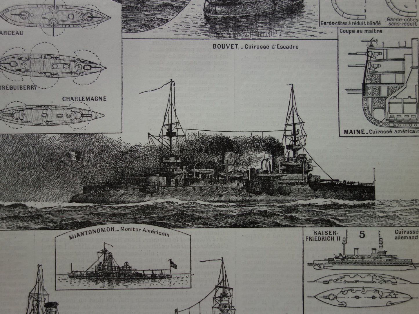 OORLOGSSCHEPEN oude print set van twee antieke Franse prenten over Kruisers Oorlogsschip Slagship Ironclad illustratie vintage prenten