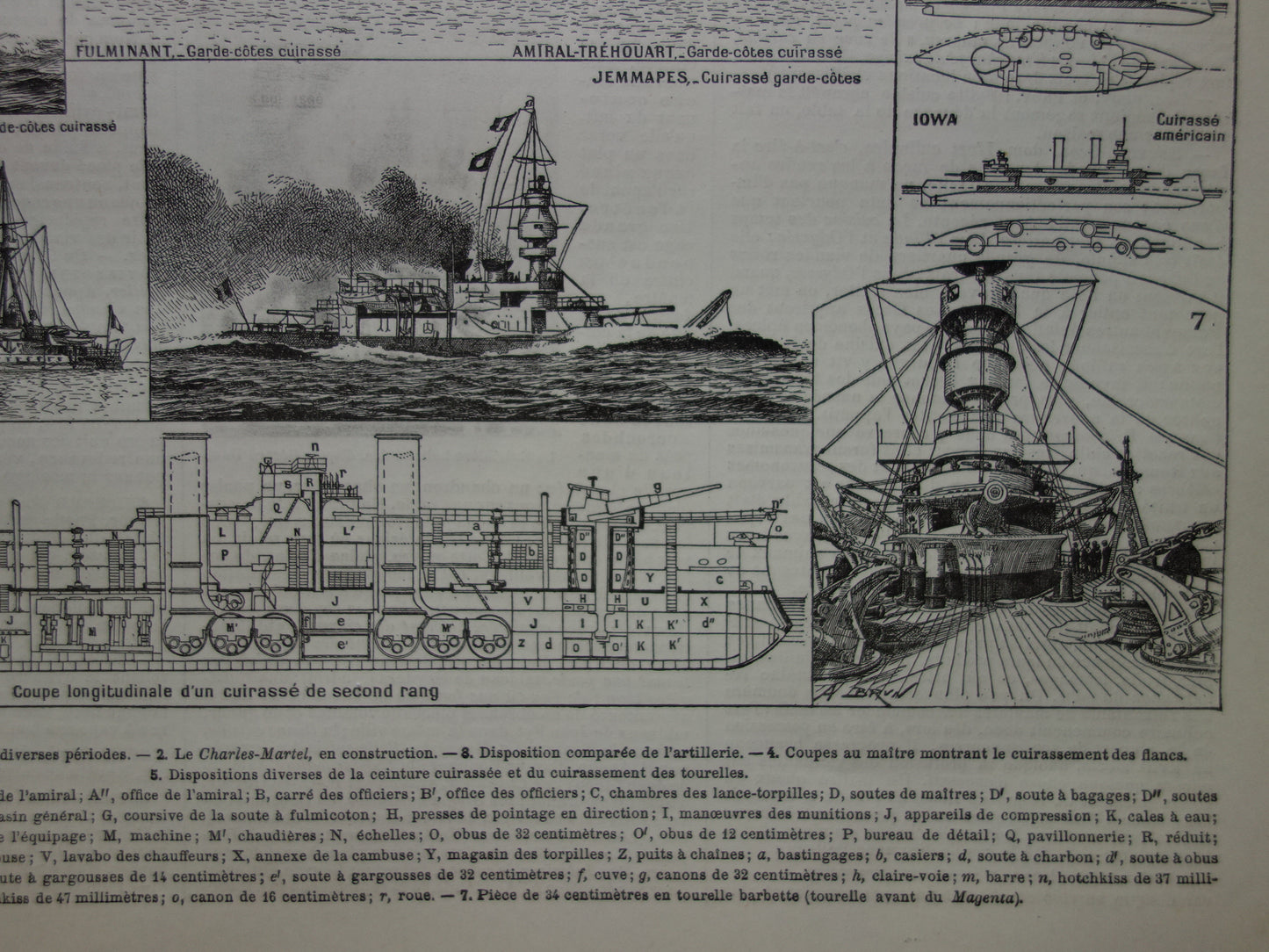 OORLOGSSCHEPEN oude print set van twee antieke Franse prenten over Kruisers Oorlogsschip Slagship Ironclad illustratie vintage prenten